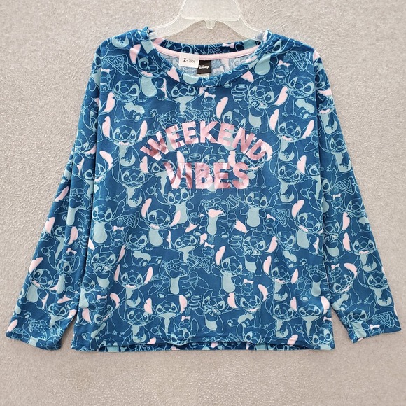 Disney Women Sleepwear Large Blue Lilo & Stitch All Over Print Weekend Vibes - Picture 1 of 8